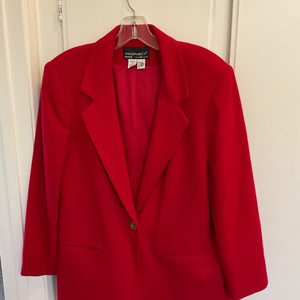 Prophecy by Sag Harbor wool blazer, red, 8 petite.